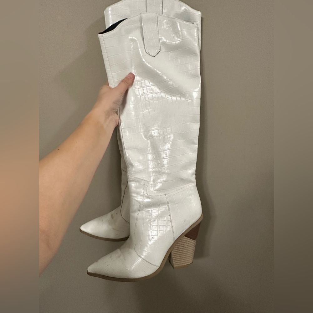 White tall boots